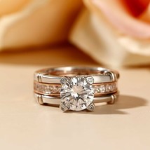 2Ct Round Cut Moissanite Solitaire, 925 Sterling Silver Two Tone Bridal Ring Set - £97.35 GBP