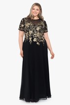 BETSY &amp; ADAM &quot;Ivanna&quot; Embroidered Gown Black/Gold Plus Size 16W $309 - $177.21