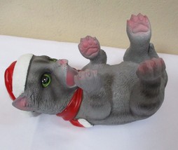 Gray Cat Wearing Santa Hat Wine Bottle Holder 10&quot; Long - £13.52 GBP