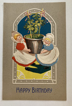 Two Girls With A Plant Happy Birthday Greeting Postcard - £12.52 GBP