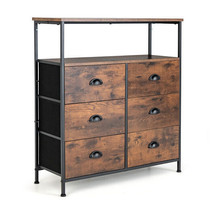 2-Tier Storage Chest with Wooden Top and 6 Fabric Drawers-Rustic Brown -... - $2,765.57 MXN
