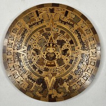 Aztec Sun Stone Calendar Mosaic Inlaid Wood 8” Wall Art Decor - $37.36