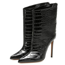 Female Plus Size Embossed Leather Boots Sexy Thin Heels Party Dancing Shoes Woma - £83.55 GBP