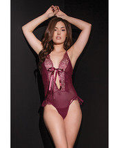 Bold Mesh &amp; Fine Lace Crotchless Teddy Merlot O/s - £11.55 GBP