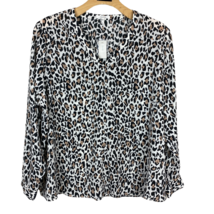Maurices Blouse Top 2X Leopard Print Semi Sheer Long Tab Sleeve V-Neck Pullover - £17.26 GBP