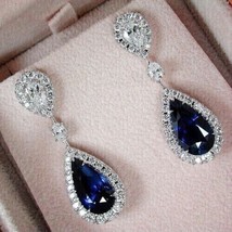1Ct Simulated Blue Sapphire Drop Dangle Earrings 14K Yellow Gold Plated Silver - £86.11 GBP