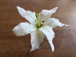 White, 7.5&quot; fondant Casablanca Lily flower cake topper. Wedding, bridal ... - $15.00+