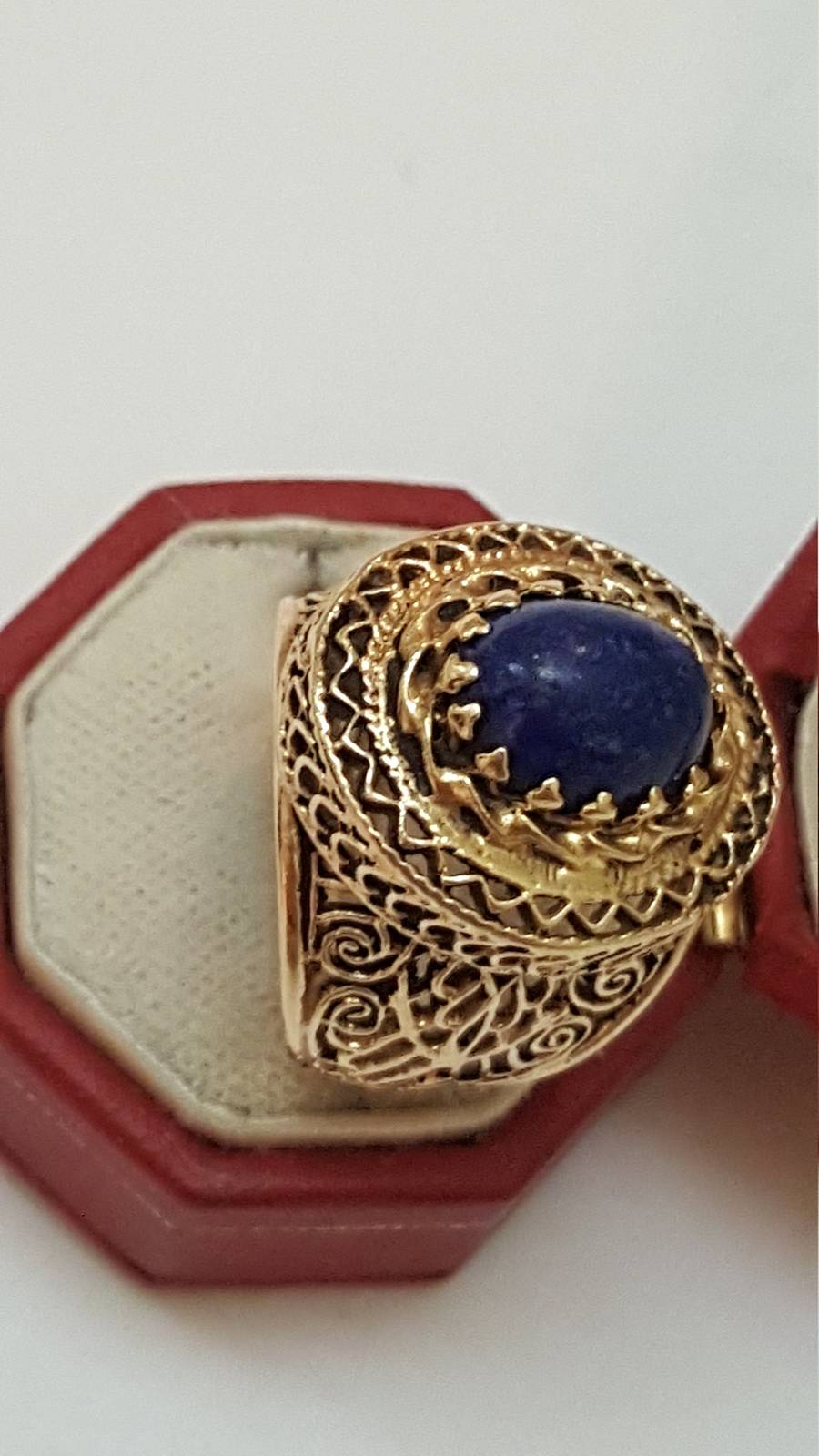 Primary image for Antique Art Deco 14K Yellow Gold  Filigree Lapis Lazuli Ring, 1930's