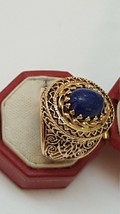 Antique Art Deco 14K Yellow Gold  Filigree Lapis Lazuli Ring, 1930&#39;s - £1,315.61 GBP