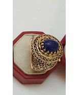 Antique Art Deco 14K Yellow Gold  Filigree Lapis Lazuli Ring, 1930&#39;s - £1,306.58 GBP