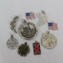 Lot of 9 Travel Sun Moon Planet Themed Pendants US &amp; British Flag Compass Paris - £9.16 GBP