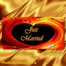 Just Married Wedding Gift  License Plate Red Fire Flame Gold Black Heart  - £15.45 GBP