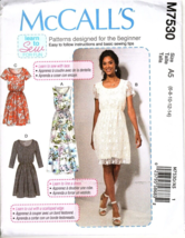 McCall&#39;s M7530 Misses 6 to 14 Learn to Sew Dress Uncut Sewing Pattern New - $13.91