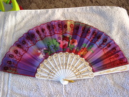 FAN ( SMALL HAND TYPE FAN ) WITH FLOWERS FLOWER A2 - £6.32 GBP