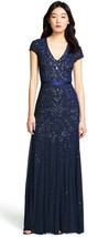 Adrianna Papell New Womens Midnight blue Embellished Cap Sleeve Gown   2 - £143.32 GBP