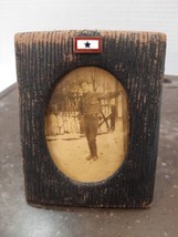 WW1 Framed Photo of Young Soldier in Uniform w Enamel Blue Star Pin 4.5&quot;... - £40.16 GBP