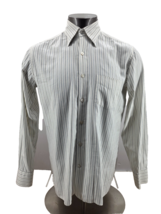 Canali Shirt Mens Medium White Bue Stripe Woven Cotton Long Sleeve Dress - $29.53