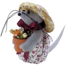 Mouse Gardener with Flower Pot &amp; Flowers, Off White, Flower Print Dress ... - $8.95