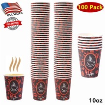 100 Pack 10oz Quality Disposable Paper Hot Coffee Cups, Perfect For Hot ... - £17.89 GBP