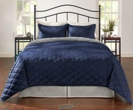 Reversible Quilt Set Navy And Grey Full Queen - £34.16 GBP