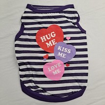 Valentine Dog Shirt Hug Me Kiss Me Love Me purple white stripe medium - £9.34 GBP