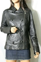 DOMA BLACK SOFT LAMB LEATHER MOTO JACKET WITH BUTTONS SIZE LARGE NWT! - £208.07 GBP