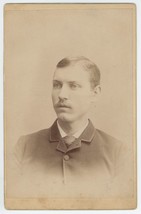 Circa 1890&#39;S Id&#39;d Cabinet Card Handsome Young Man Mustache Suit &amp; Tie - £9.55 GBP