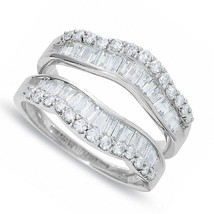 1.4ct Double Enhancer Solitaire &amp; Baguette Simulated Diamond Ring Guard Silver - £353.30 GBP