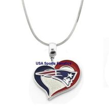 NFL  New England Patriots Heart Swirl Logo Pendant Necklace On A 925 Sna... - $9.85