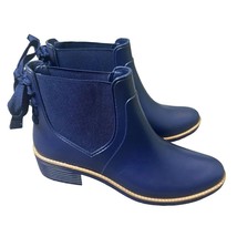 Bernardo Briton Navy Rain Boots Lace-Up Back Bow Waterproof Pull-On Size 11 - $72.57
