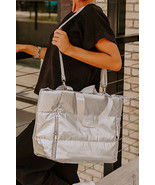 Silvery Solid Zipper Puffer Large Tote Bag - $32.72