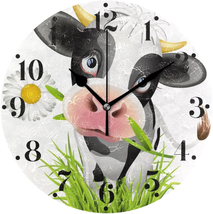 Cow Wall Clock Silent Non Ticking Round Wall Hanging Clock Battery Opera... - £25.60 GBP