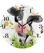 Cow Wall Clock Silent Non Ticking Round Wall Hanging Clock Battery Opera... - £25.04 GBP
