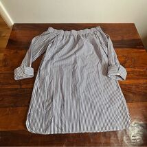 Haute Monde Blue White Striped Off the Shoulder Shift Dress Medium Long ... - $14.85