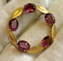 Vtg 12K Gold Filled Brooch Fashion Jewelry Amethyst Color Stones Pin - £47.44 GBP
