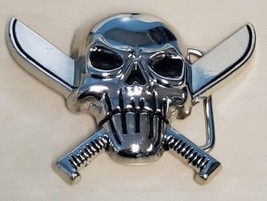 Skull &amp; Swords Belt Buckle Metal BU216 - $9.95