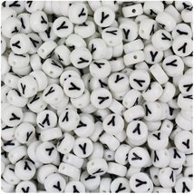 BeadTin White Opaque 7mm Coin Alphabet Beads - Black Letter Y (100pcs) - $2.09