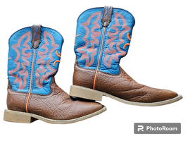 Twisted X Hooey Youth Kids Western Cowboy Boots Size 3M USED Blue and Orange - £71.93 GBP