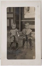 Brown City Mich RPPC Two Boys Riding Velocipede Bicycles c1913 Photo Pos... - $24.95