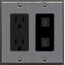 RiteAV - 15 Amp Power Outlet 2 Port HDMI Decora Wall Plate - Stainless/B... - $20.78