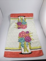 Vtg Terry Cloth Dish Tea Towel Orange Pink Blue Green Floral in Vase Retro - £7.09 GBP