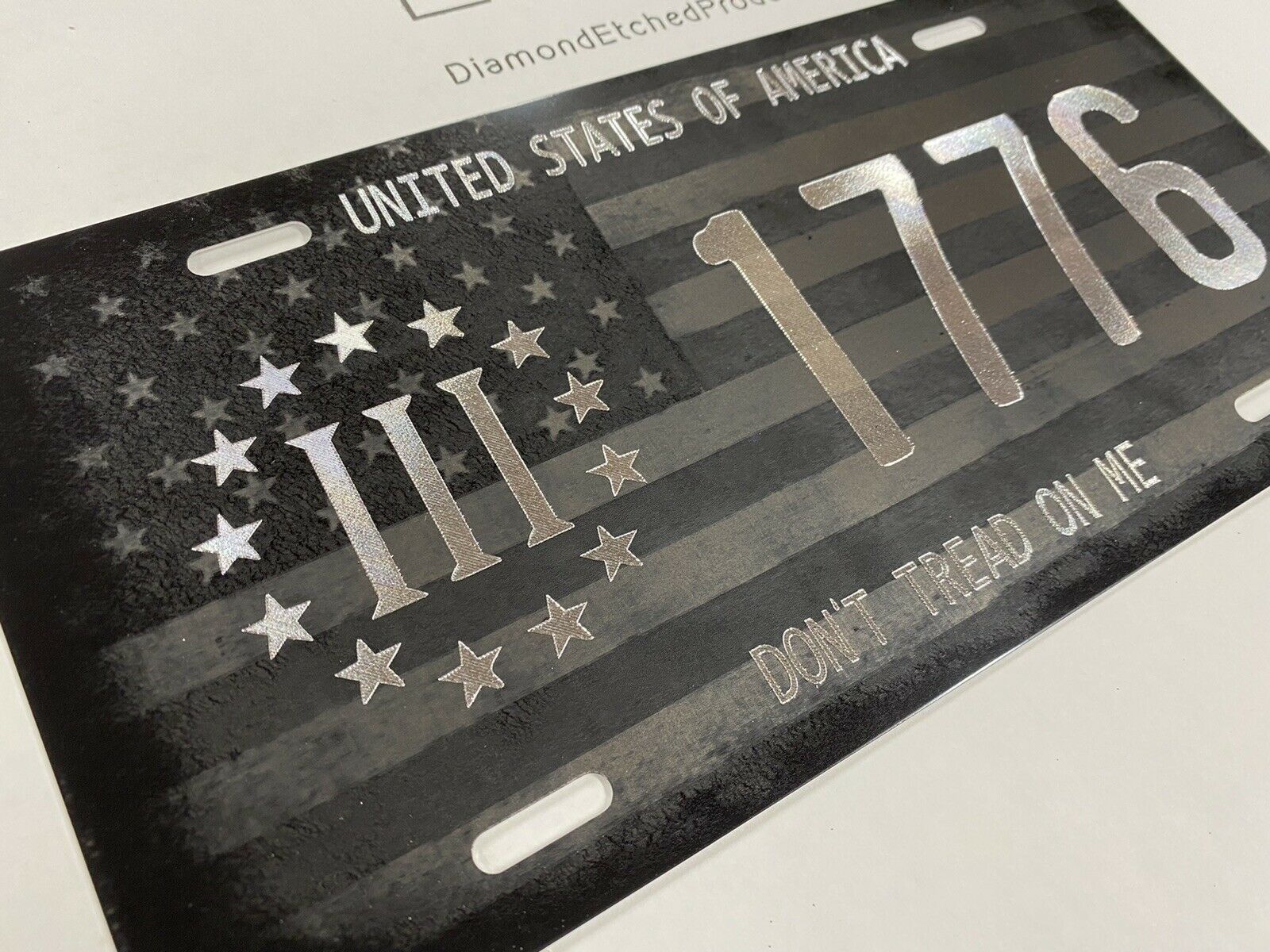 Combo Laser & Diamond Engraved USA 1776 Don’t Tread On Me Car Tag License Plate