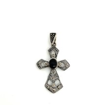 Vintage Art Deco Sterling Signed FAS Thailand Black Onyx Marcasite Cross... - $35.64