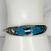 Vintage Taxco Mexico Silver Tone Abalone Shell Butterfly Inlay Bangle Br... - £19.70 GBP