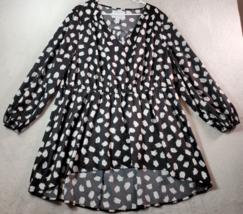 Lane Bryant Blouse Top Women Sz 20 Black White 100% Polyester Long Sleeve V Neck - £14.45 GBP