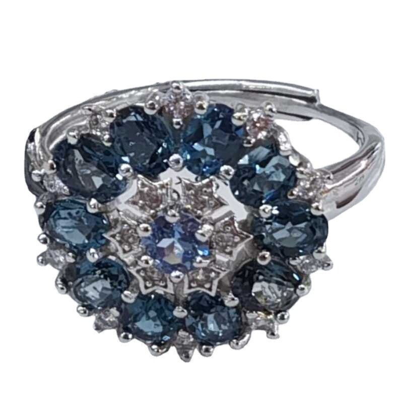 Women Jewelry Ring Resizable 925 Sterling Silver London Blue Topaz Luxury Women  - £57.78 GBP