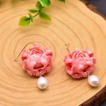 Natural Fresh Water White Pearl Stud Earrings For Women Coral Powder Luxury Fine - £17.60 GBP