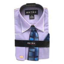 Retro Modern Dresswear Boys&#39; Lavender White Dress Shirt Blue Tie Hanky S... - $19.99
