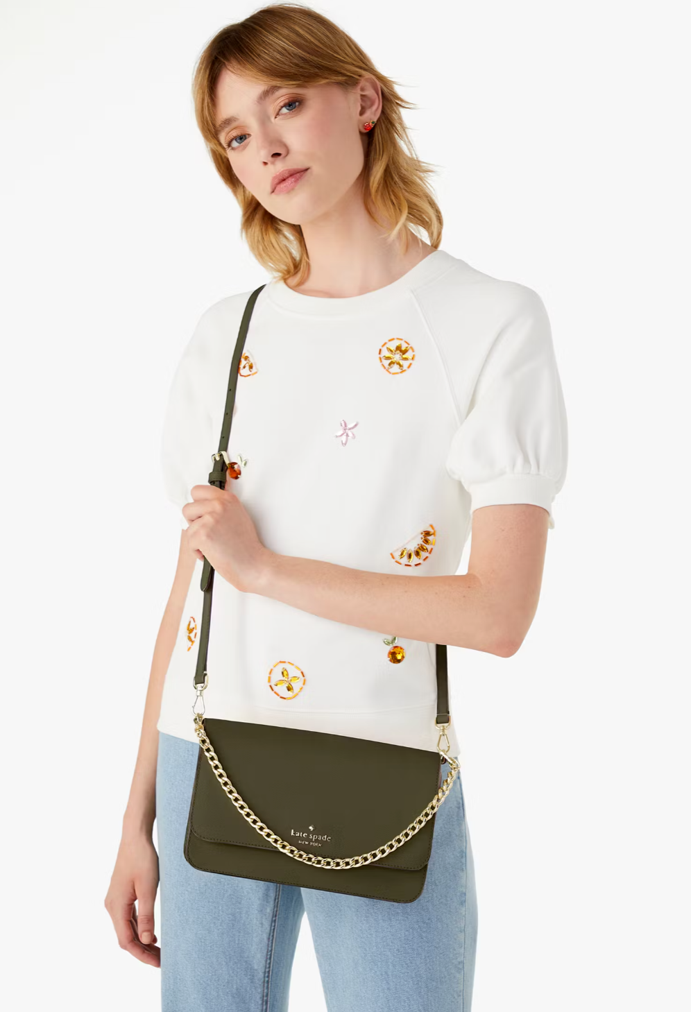 NWB Kate Spade Madison Flap Crossbody Army Green Leather Chain KC430 Gift Bag