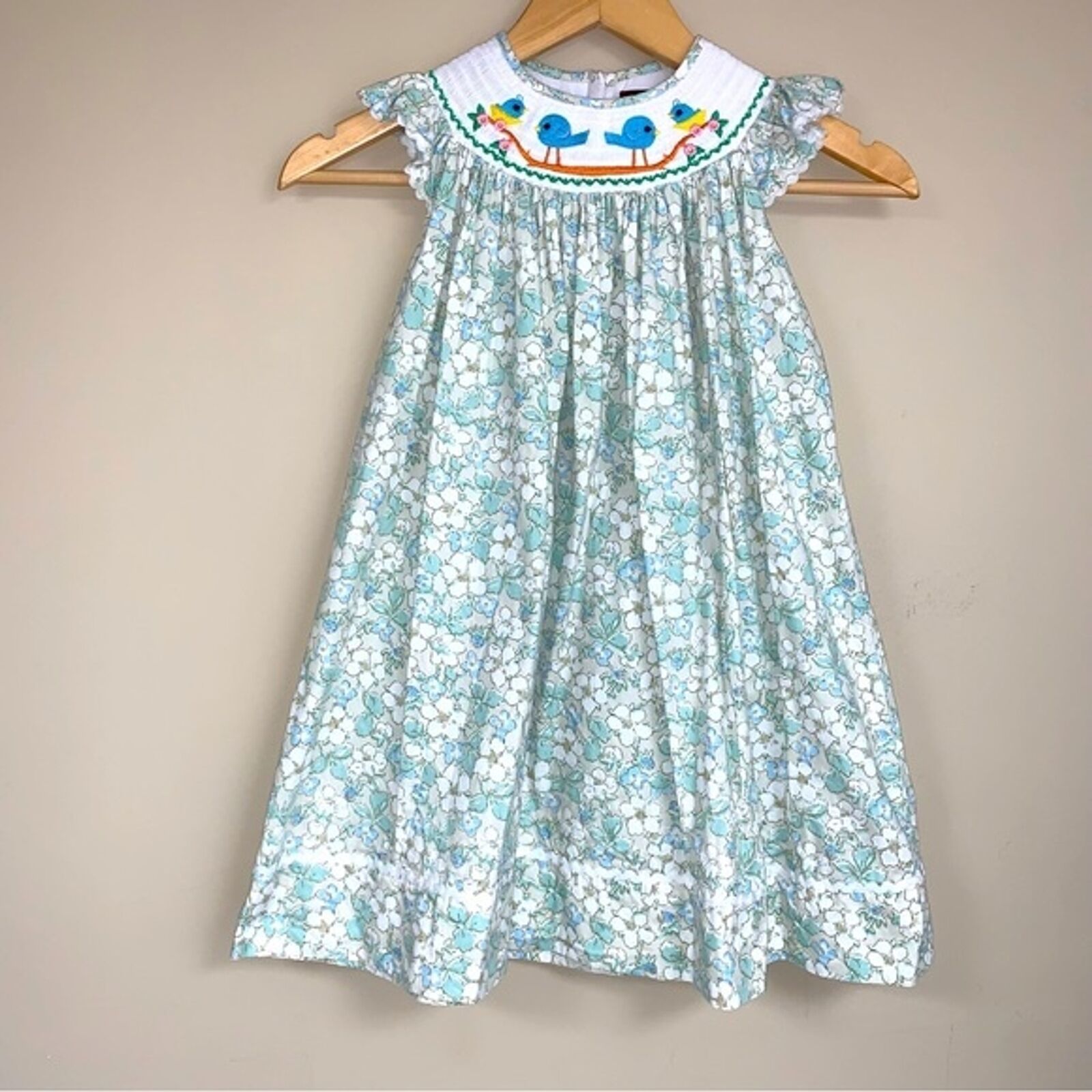 Primary image for Lil Cactus Smocked Sundress Girl’s 5 Dress Blue Birds Floral Resort Party Xmas